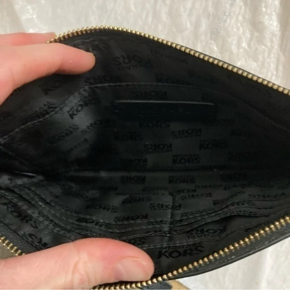 Michael kors black gold wristlet clutch bag